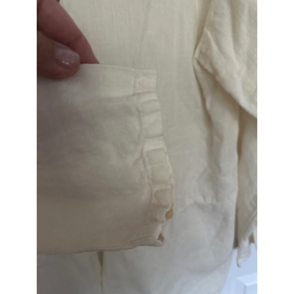 Orvis Cream Linen Cotton Blend Mandarin Collar Button Up Shirt Made in USA Med - Picture 5 of 6